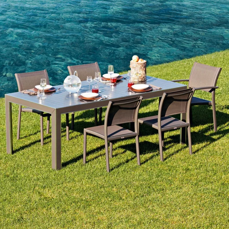 Outdoor mesh fabric plastic wood armrest dining chair outdoor cafe Western restaurant leisure table and chair combination