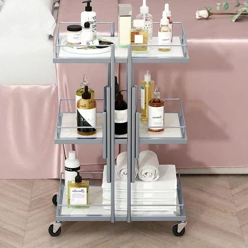 Luxury Iron Salon Trolleys Salon Furniture Manicure Mobile Tools Trolley Modern Commercial Multi-layer Storage Beauty Cart