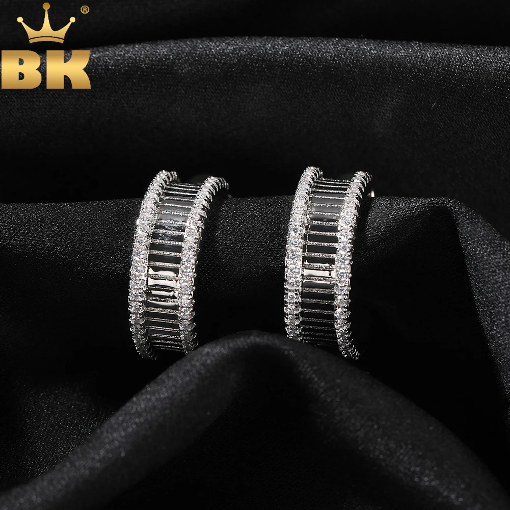 THE BLING KING Baguettecz Hoop Clip Earrings Iced Out 5A Cubic Zirconia Earring Party Hiphop Jewelry For Men Women Gift