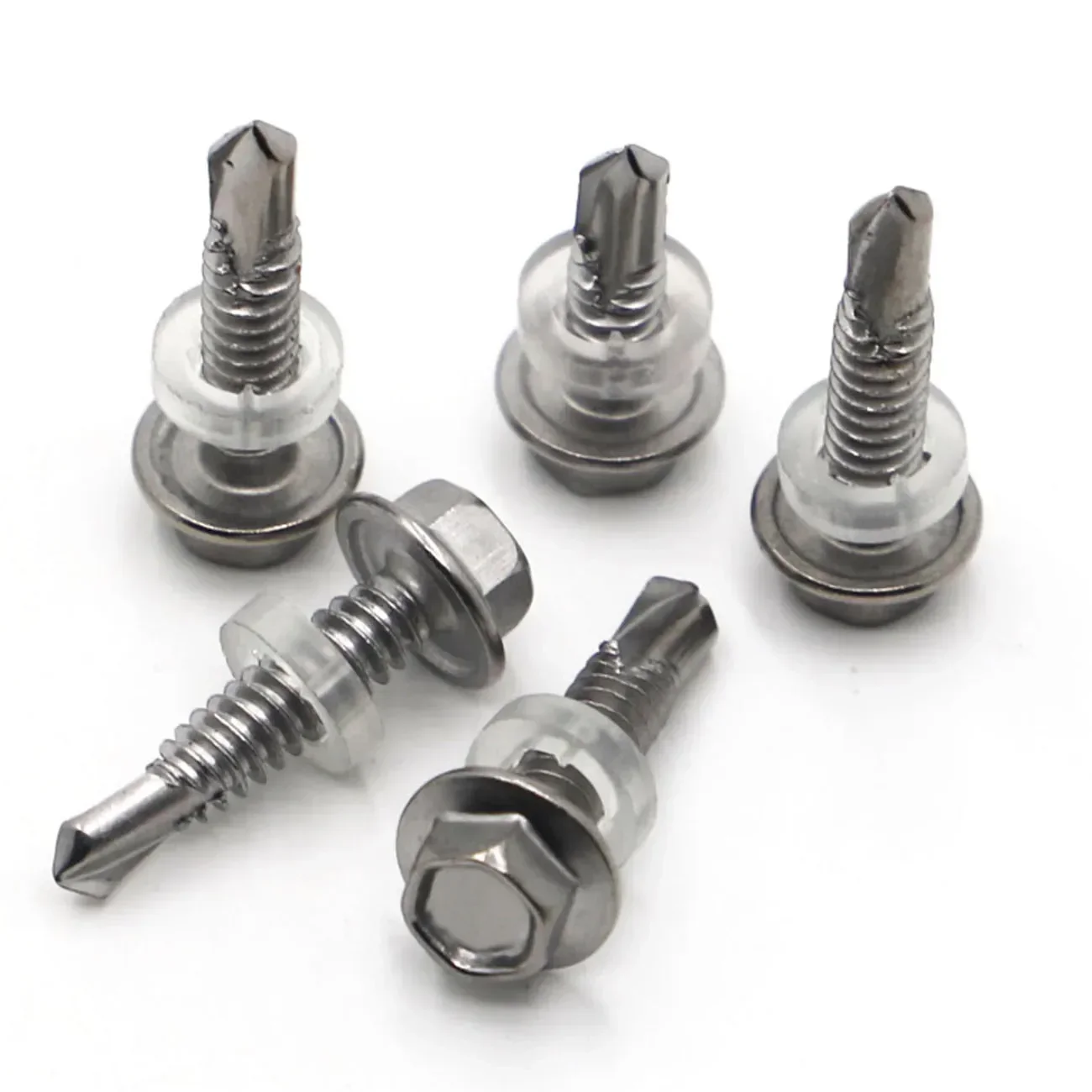 10pcs M5.5 M6.3 410 Stainless Steel External Hexagonal Drill Tail Screws Stainless Steel Self Tapping TEK Screw Series 3