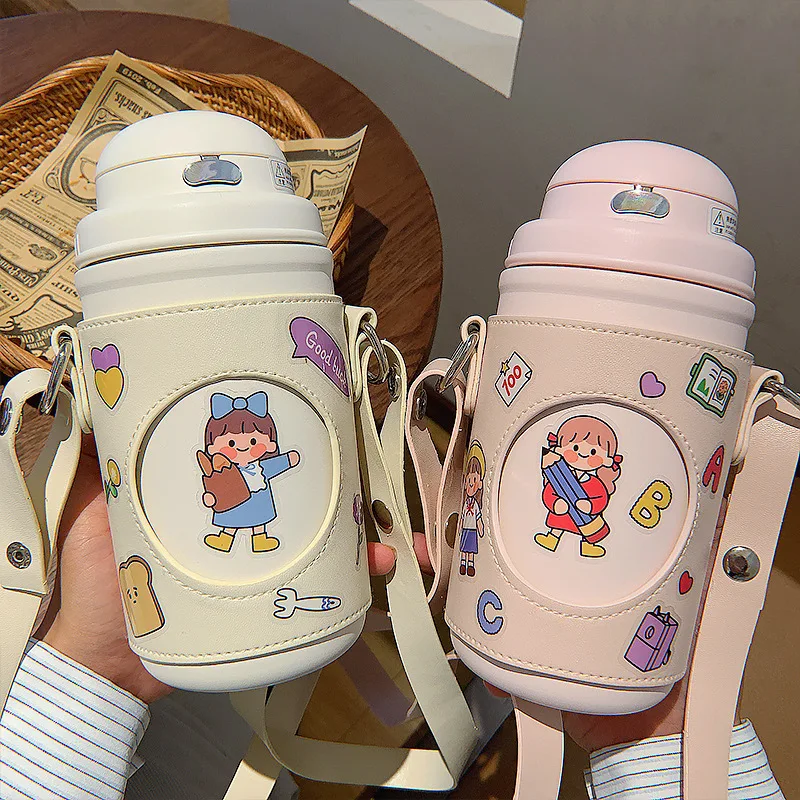 Insulation Cute Baby Bouncing Straw Children's Thermos Bottle Cup High-value Student Messenger Kettle Outdoor Large Capacity