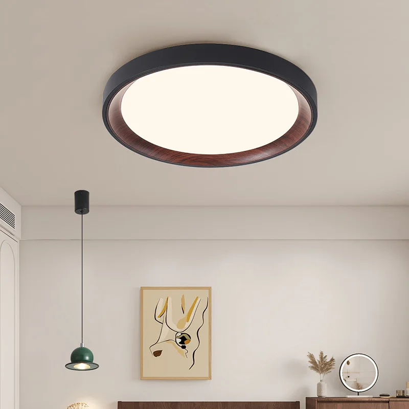 Wooden Wind Circular Ceiling Light Master Bedroom Light Walnut Color Eye Protection Study Corridor Ceiling Light