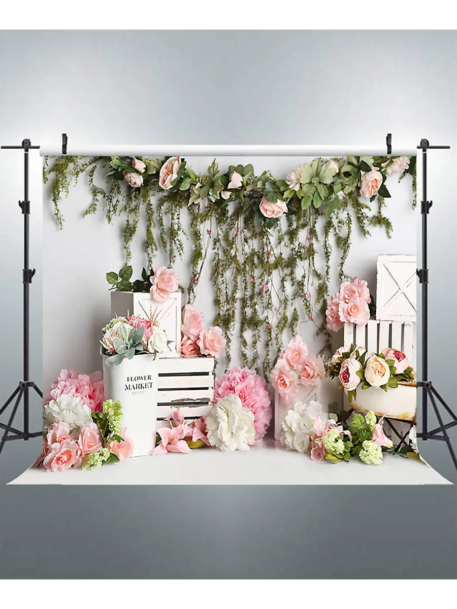 Avezano Spring Photography Background Pink Flowers Girl 1st Birthday Portrait Decor Cake Smash fondali per puntelli per Studio fotografico