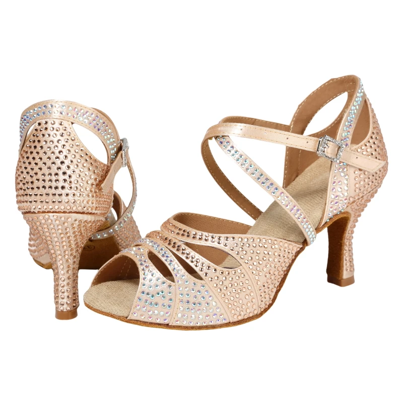 

Новые популярные двухцветные туфли для латинских танцев с бриллиантами для женщин и взрослых, босоножки на среднем каблуке, танцевальные туфли для дома на мягкой подошве, prec