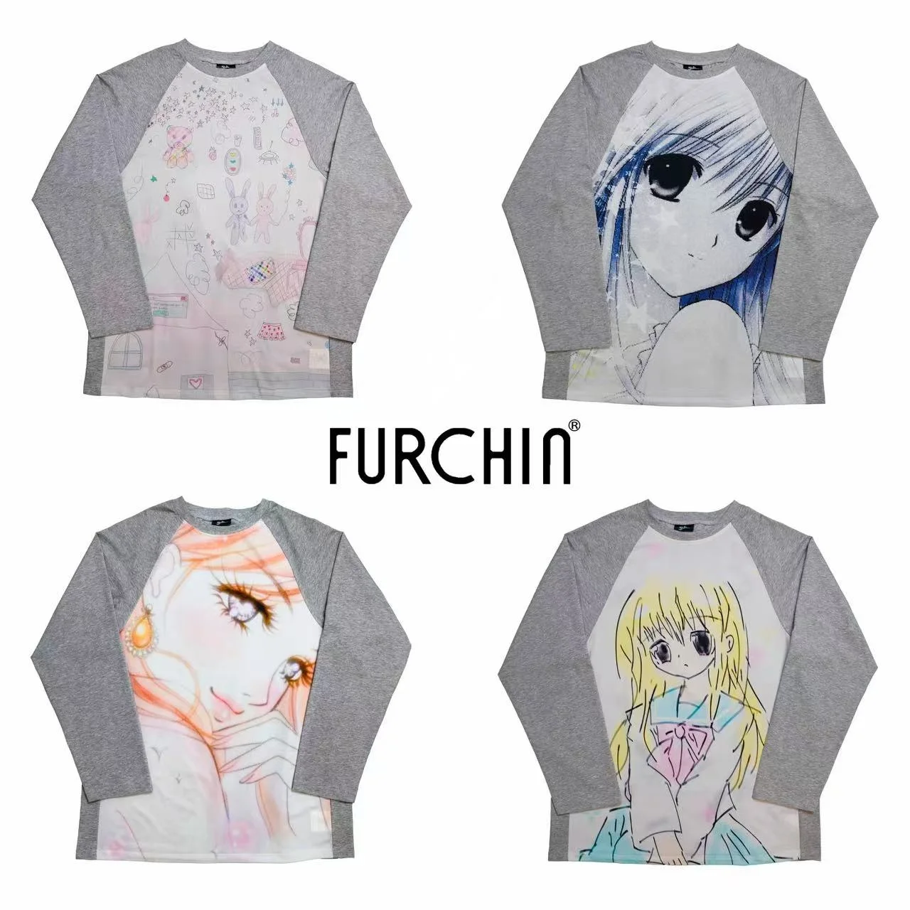 

Женский топ Furchin SS25 свободного кроя с длинными рукавами, из комфортной эластичной смесовой хлопковой ткани с принтом