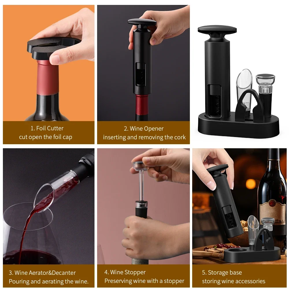 Opener Professional Waiters Corkscrew  Bottle Opener with Foil Cutter, Wine Pourer, Wine Stopper & Base For Wine Lover