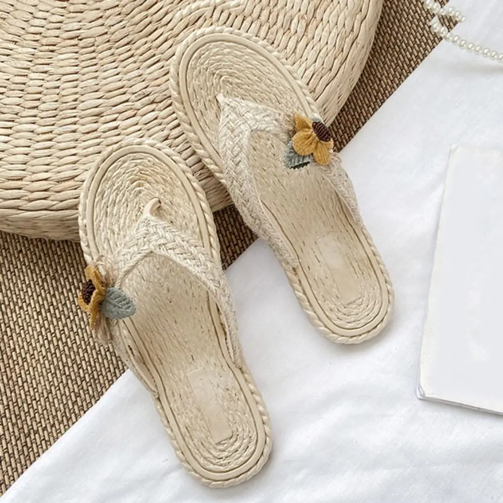 أحذية عطلة زهرة الوجه يتخبط الحلو القش النسيج شاطئ البحر الصنادل بوهيميا عدم الانزلاق عطلة نعال شاطئ في الهواء الطلق #3