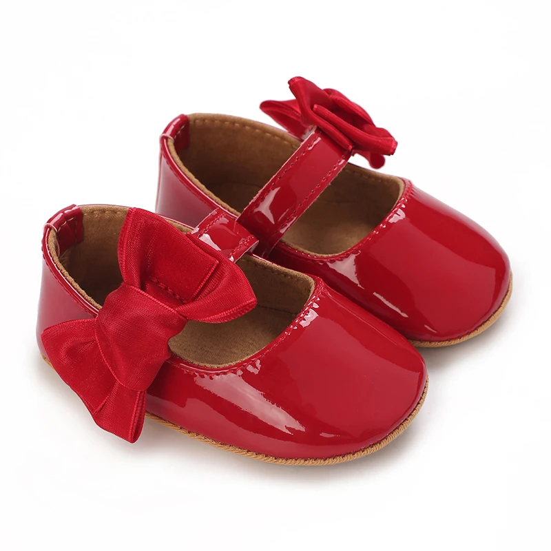 Spring and Autumn Red Comfortable Bow Detail Women's Baby Shoes for Newborns and Girls