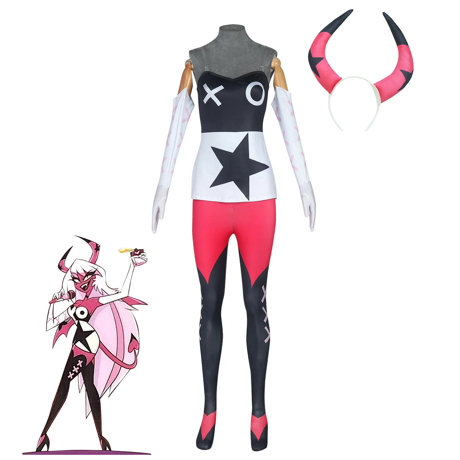 

Vagatha Anime Hazbin Cosplay Costume Clothes Uniform Hotel Halloween Party Set Woman Dress Suit Horn Headdress Halloween Party