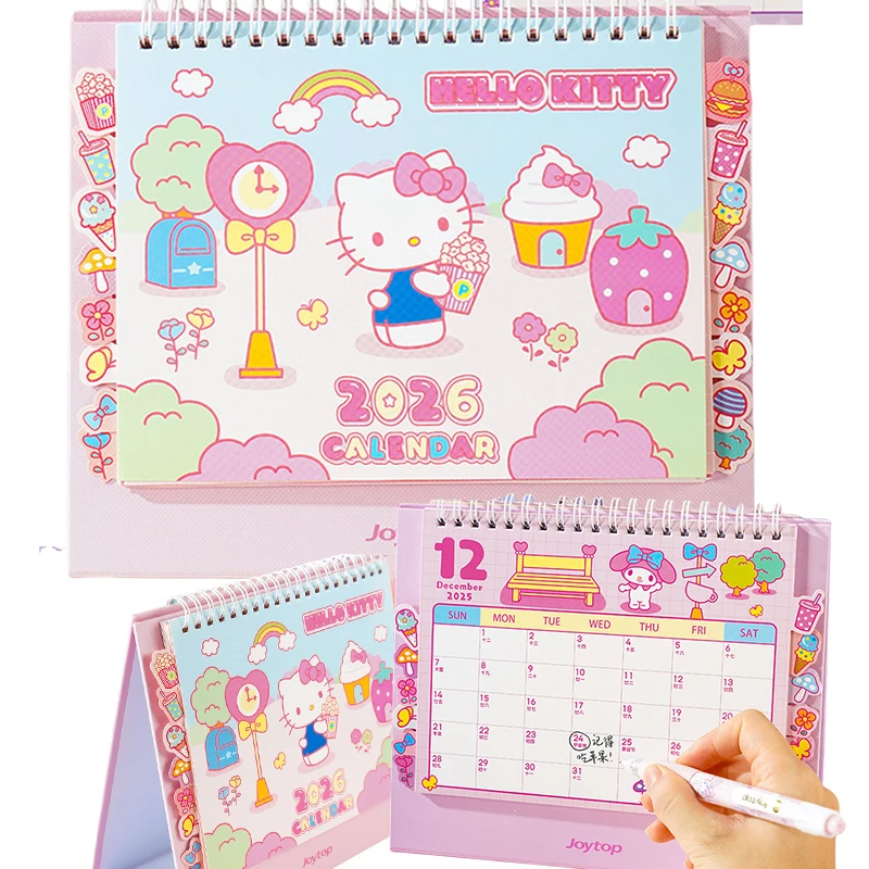 

2026 Hello Kitty Painting Coil Desk Calendar with Memo Notes Tabletop Flip Schedule Monthly Planner Calendar for Home School