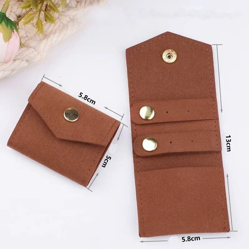 10pcs/lot Portable Microfiber Snap Button Necklace Ring Earrings Jewelry Packaging Display Bag For Travel And Outings