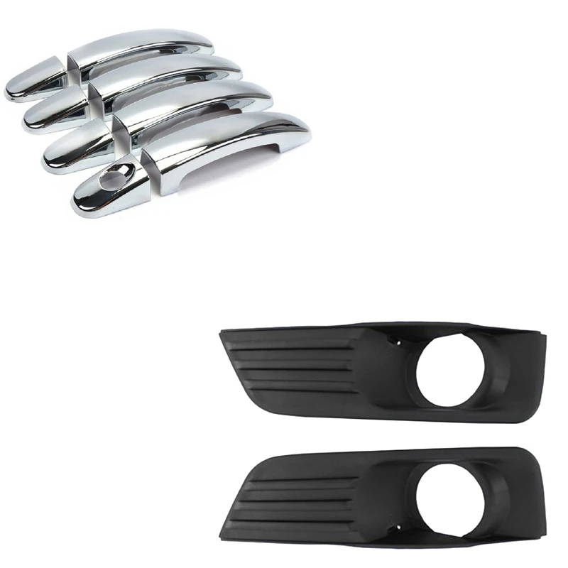 NEW-1 Set Chrome Door Handle Cover Trim & 1 Set Car Right & Left Bumper Fog Light Ventilation Grille Lampshade