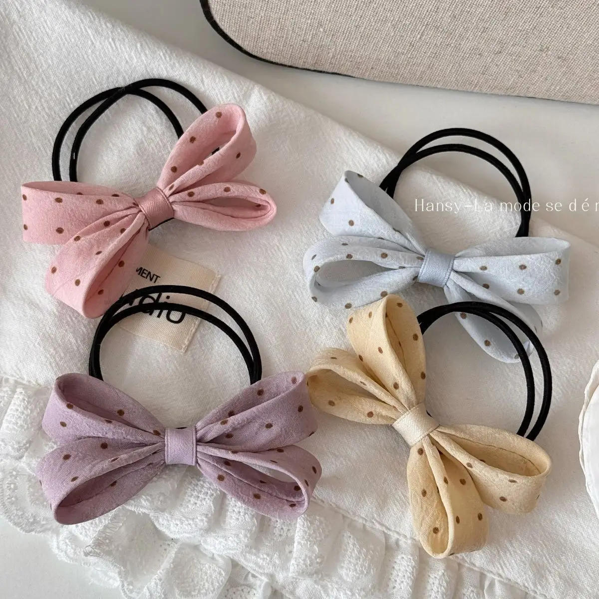 

Симпатичная объемная повязка для волос из ткани в горошек, резинка для волос, высокоэластичная резинка, аксессуары для волос.