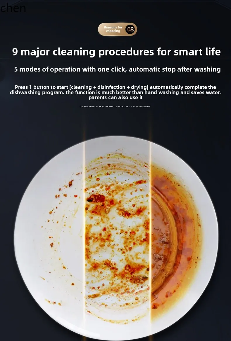 HTT เดสก์ท็อปอัตโนมัติ 8 คนความจุขนาดใหญ่ขึ้นและลงสเปรย์ขนาดเล็กอบแห้งและฆ่าเชื้อ Q8 เครื่องล้างจานบนเคาน์เตอร์