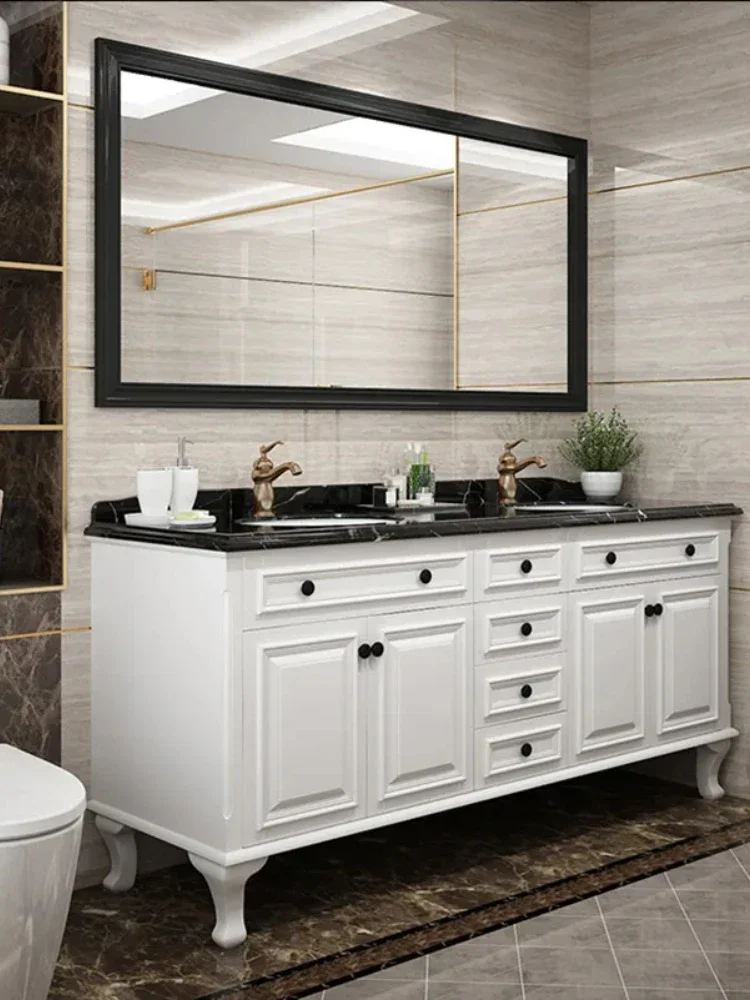 

Solid Wood Bathroom Cabinet, Smart Mirror, Double Sink, Floor-to-ceiling Washbasin Cabinet, Bathroom Cabinet For Uni