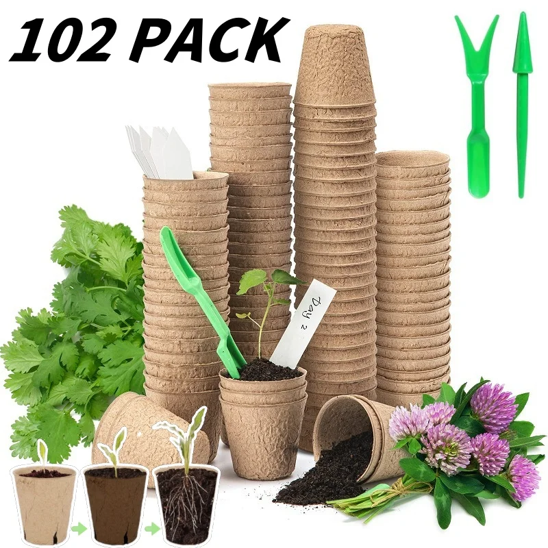 

Pulp Seedling Cup Plant Starters Biodegradable Herb Seed Tray Seedling Pot Kits Garden Germination Nursery Pot with Plant Labels