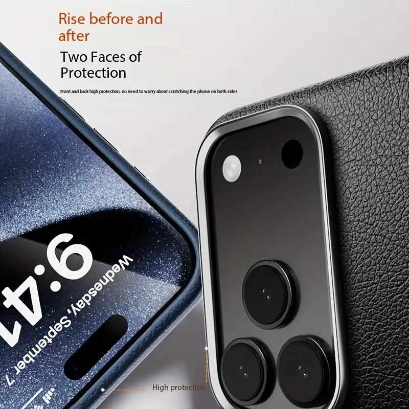 Intelligent AI Integrated Button PU Leather Case for iPhone 17 Pro Max Metal Lens Ultra-thin Original Color Protective Cover