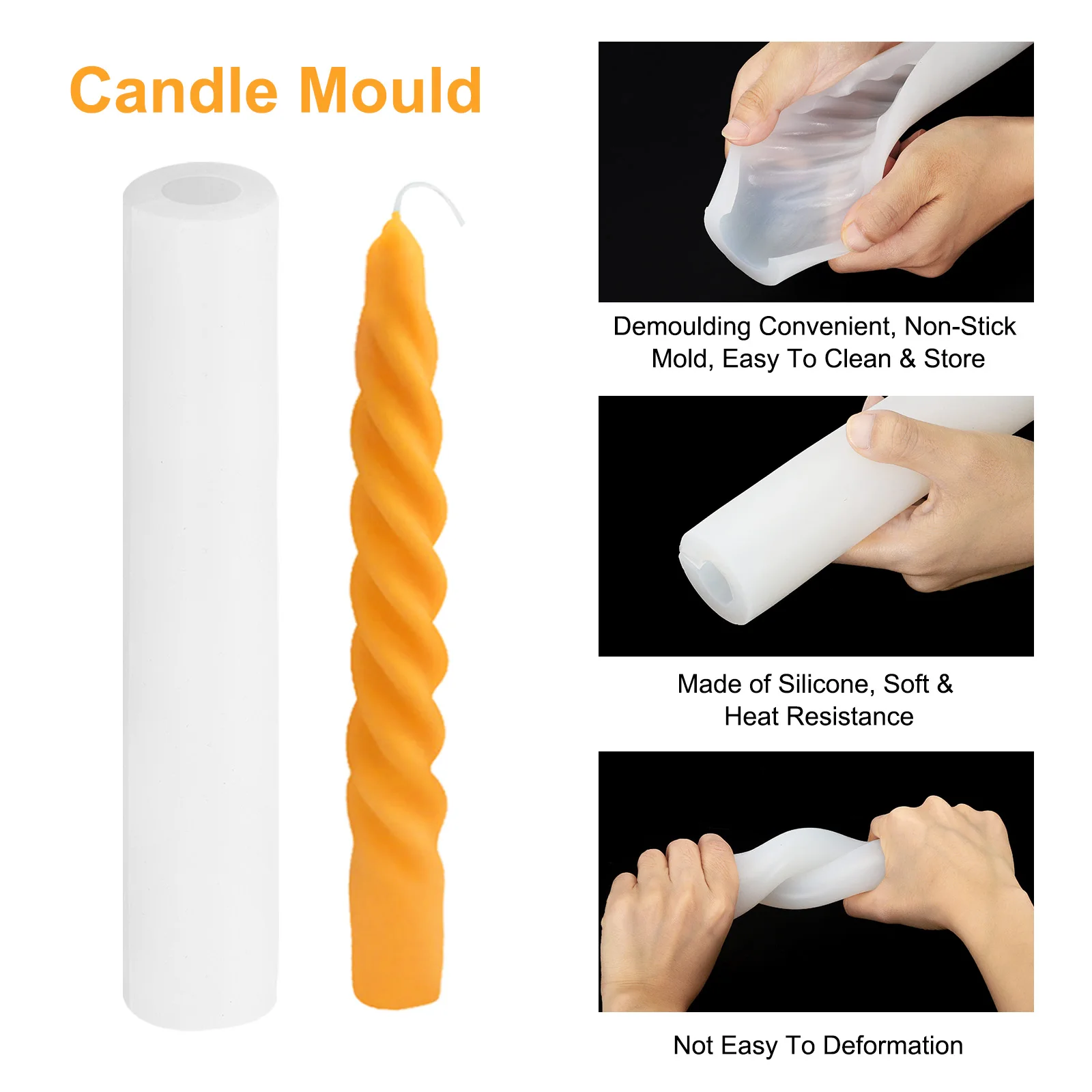 2/3pcs Taper Candle Making Mold 3D Spiral Taper Candle Mold Long Twisted Silicone Candle Mold Taper Candle Moulds for Home Decor