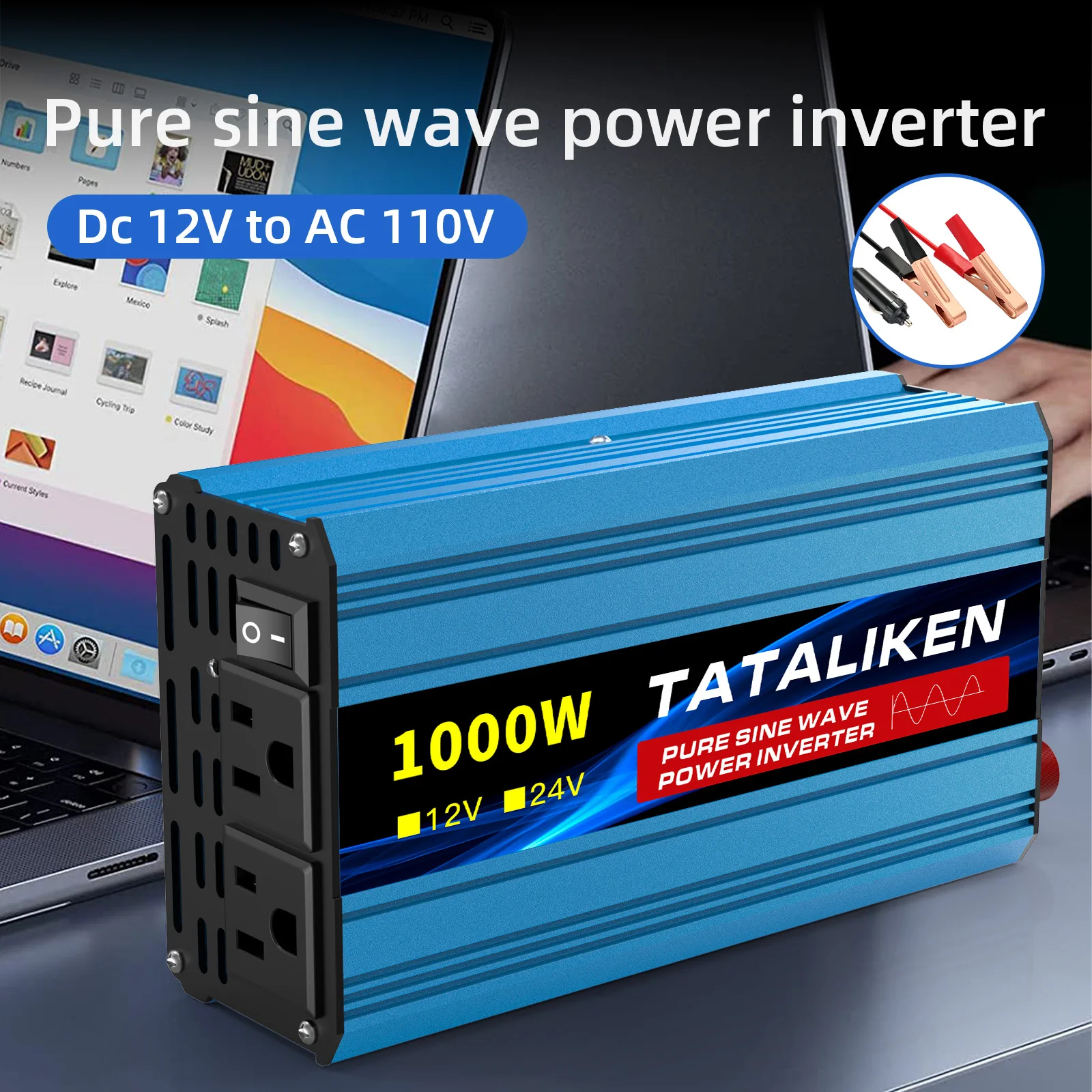 8000W Pure Sine Wave Power Inverter, 12V to 110V 60Hz with Volt Meter & Quiet Cooling Fan, Heavy Duty US Socket for Truck Sleeper Cab Road Trip