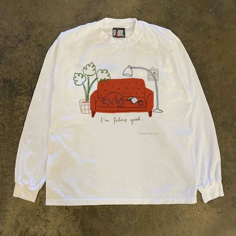 純綿長袖tシャツ-30g-ヘビーウェイト-アメリカンレトロ-オーバーサイズ-ストリートウェア-多用途-ミャオ族風ストリートスタイル-2025年秋