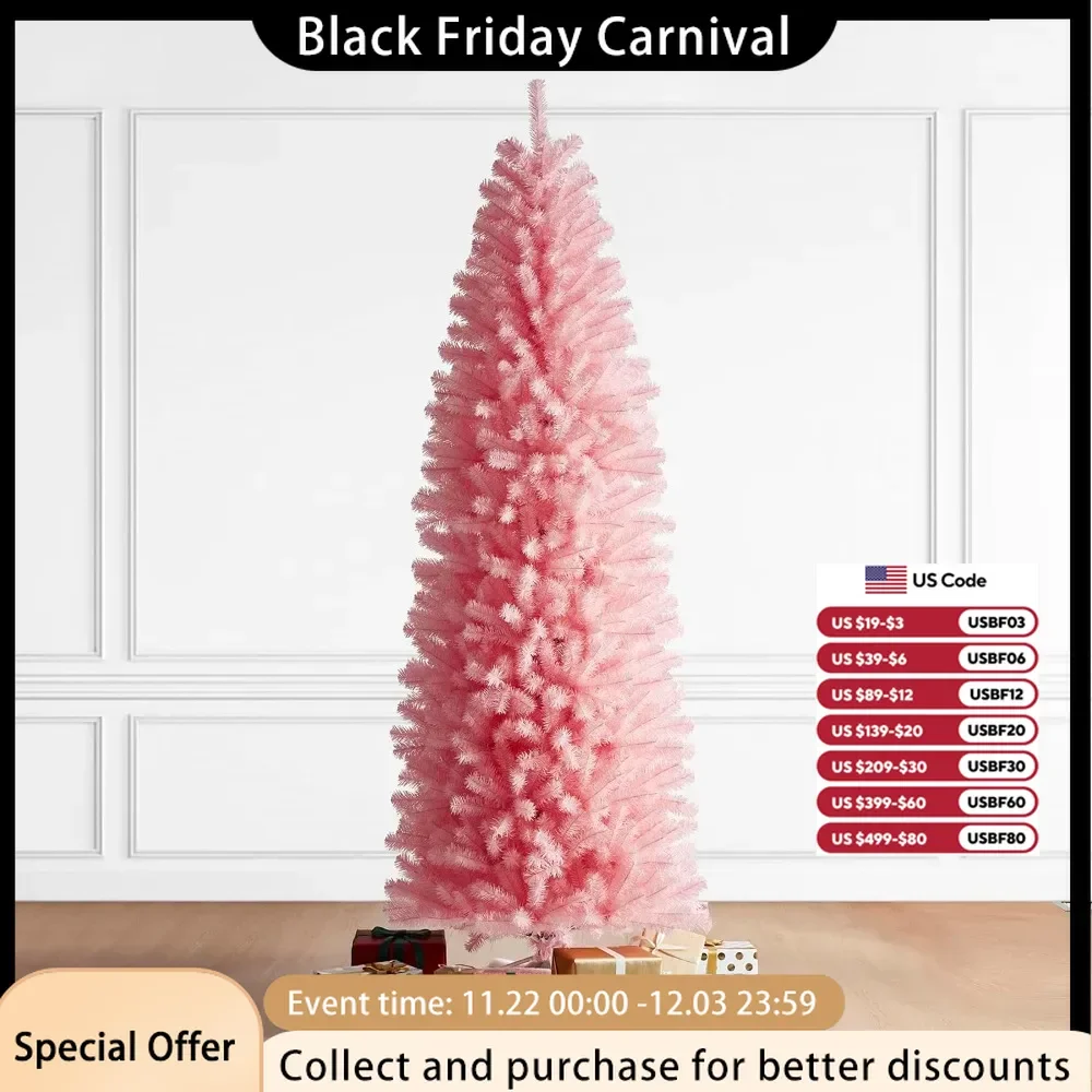 9-foot Pink Christmas Tree, Holiday Hinge Christmas Tree with Metal Folding Bracket, Suitable for Families and Parties