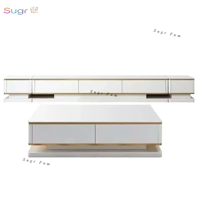 Nueva combinación de mesa de centro de gabinete de TV de explosión moderna y sencilla de laca blanca