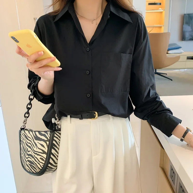 

Solid Simple Chiffon Blouse Women Shirts Turn Down Collar Korean Fashion Spring Autumn 2024 New Loose Clothes Blusas Tops 23762