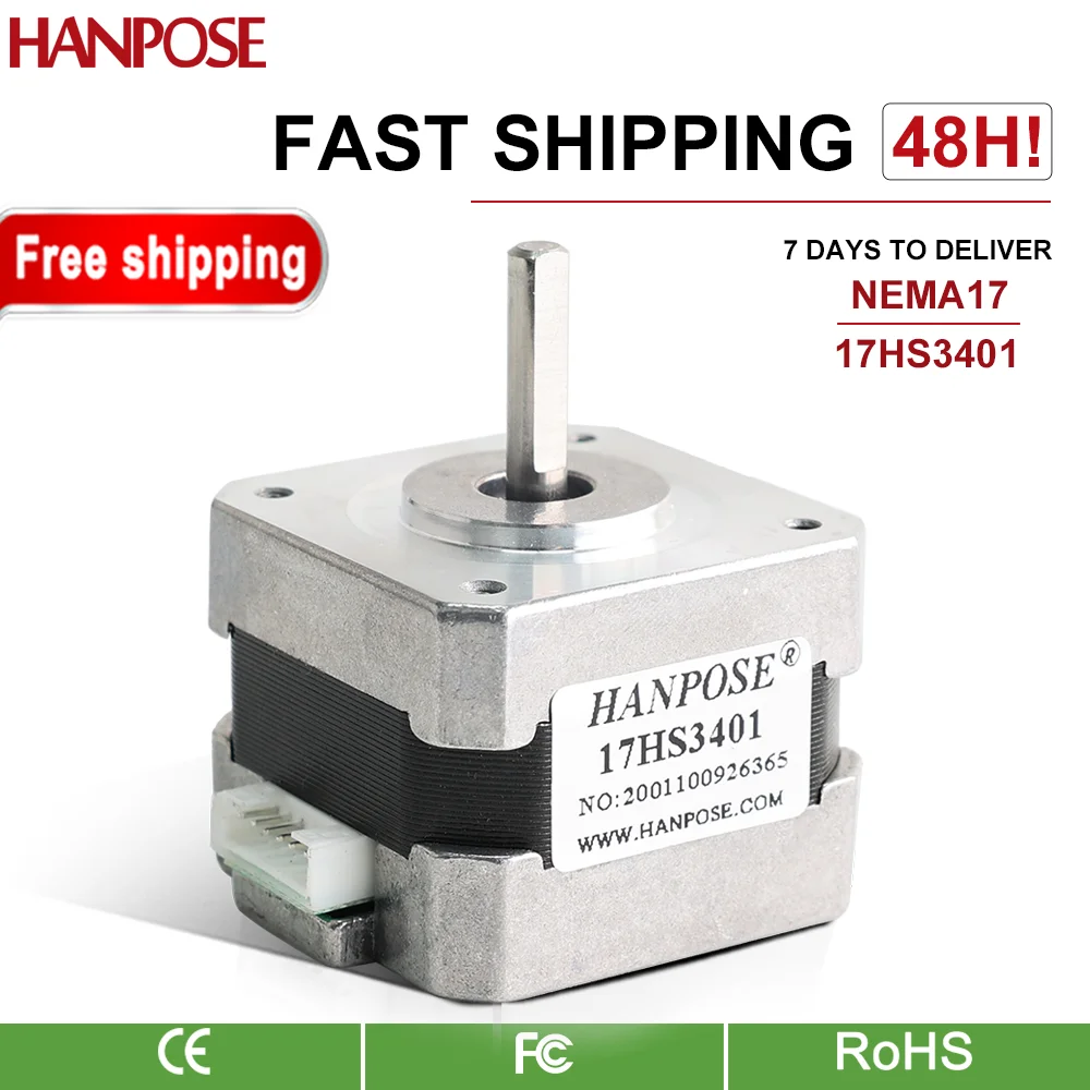 

HANPOSE Nema17 Stepper Motor 17HS3401-D 4-lead 42 motor 42BYGH 1.3A CE ROSH ISO CNC For 3D printer