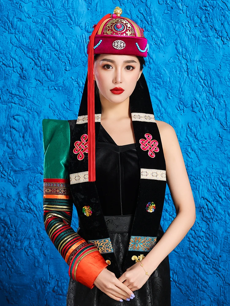 chapeau-ethnique-mongol-pour-femme-adulte-orne-de-fleurs-et-de-pompons-accessoire-de-spectacle-de-danse-ornement-frontal-couleur-rose