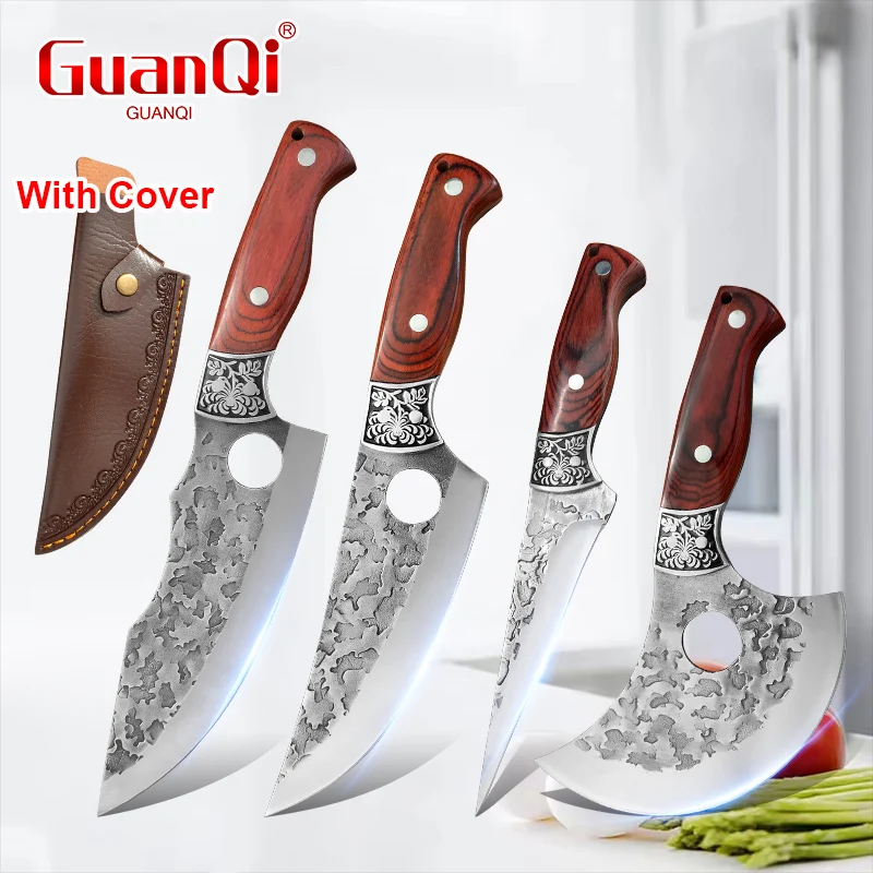 Stainless Steel Handmade Forged Kitchen Chef Knife Wood Handle Meat Cleaver Boning Knife Fruit Paring Slicing Tool for Pork Beef