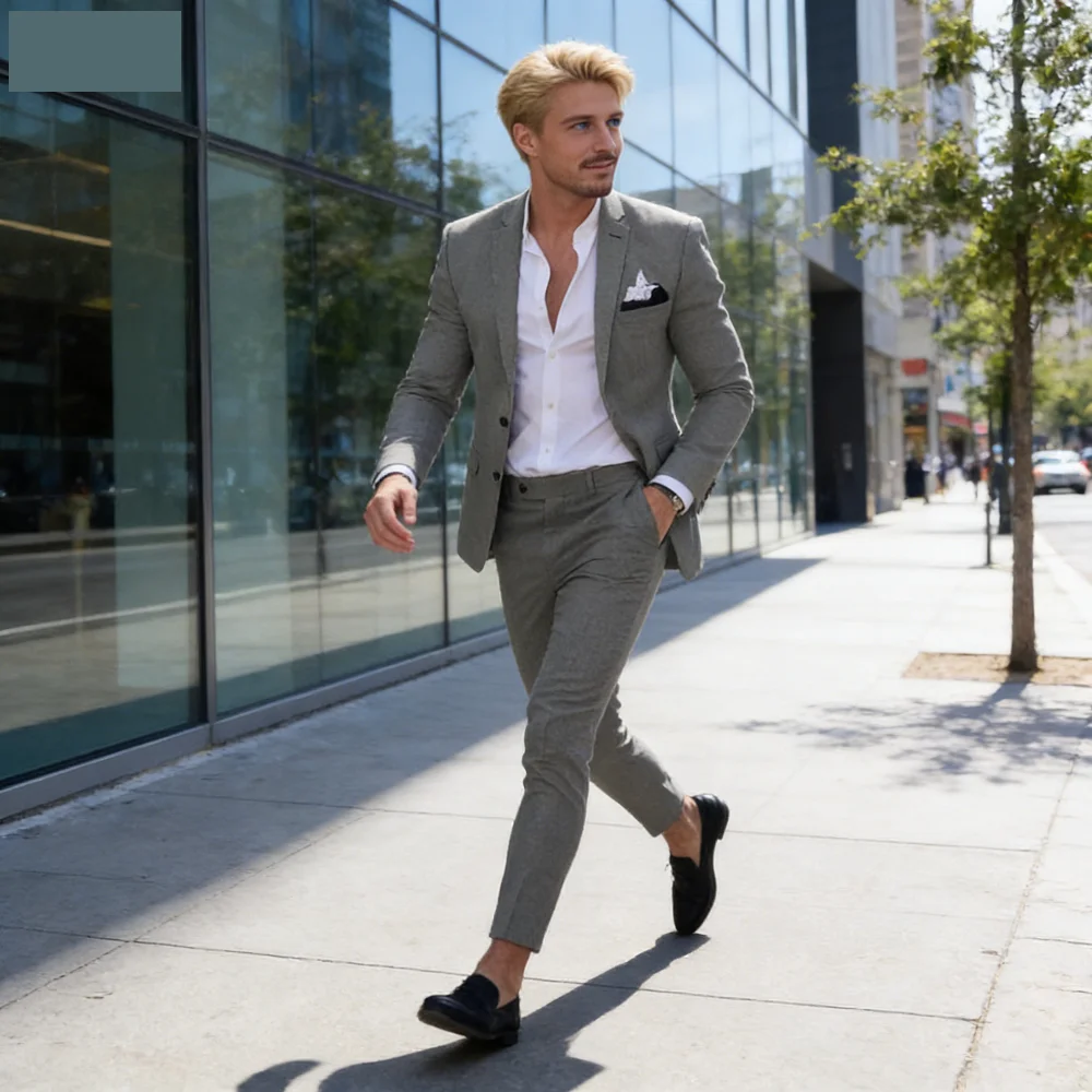 

Men's Summer Linen 2-Piece Suit Set Beach Wedding Vacation Dance Ternos Casual Formal Men's Clothing