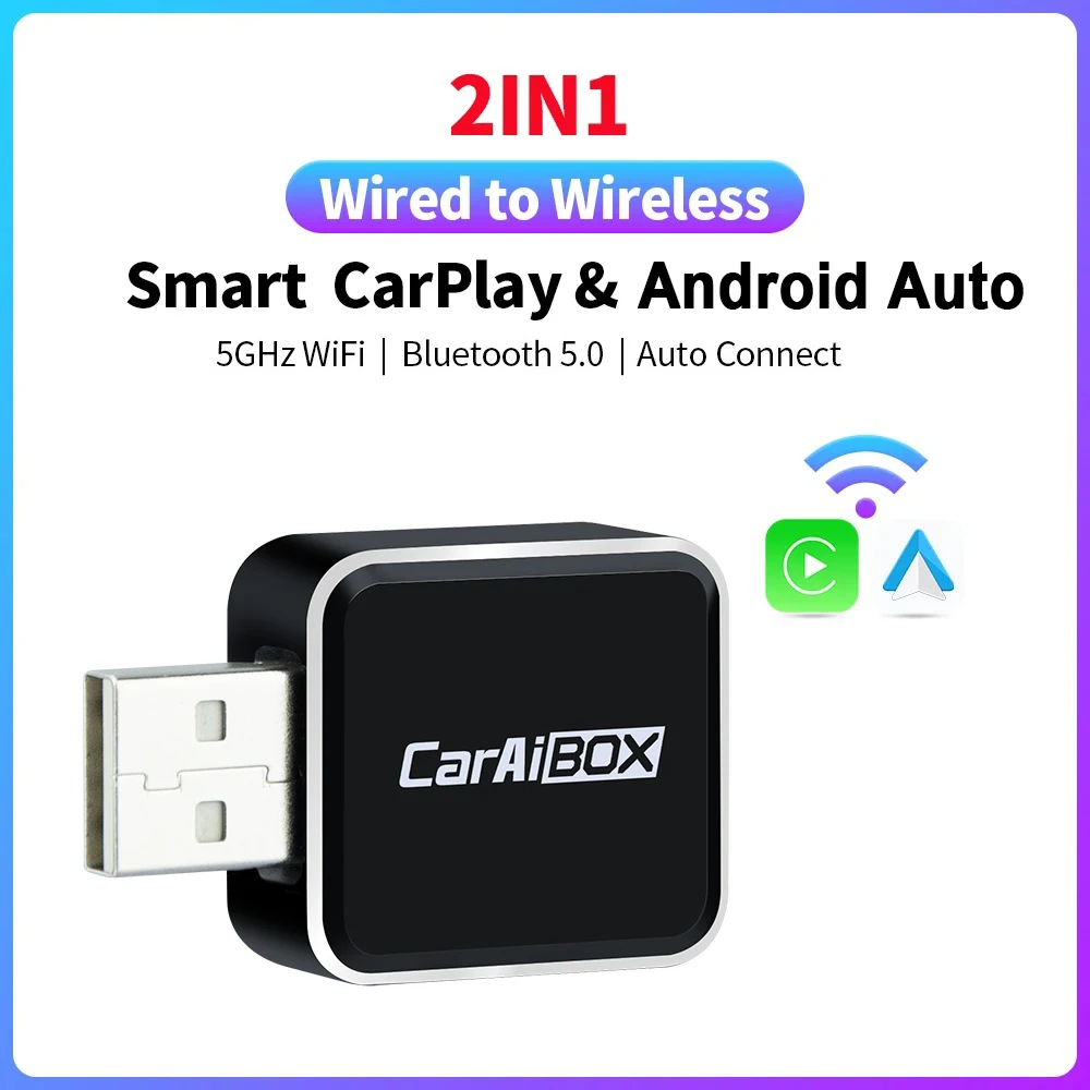 

Wireless Carplay Adapter Mini Smart Box Android Auto Dongle USB Plug And Play Auto Connect Bluetooth 5.0 5GHz WiFi