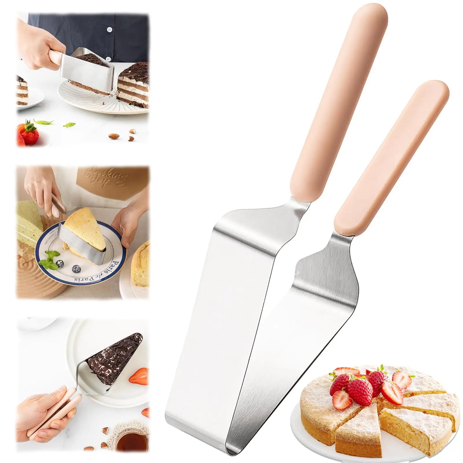 Stainless Steel Cake Server Slicer, Ergonomic Handle for Cutting & Serving Cake