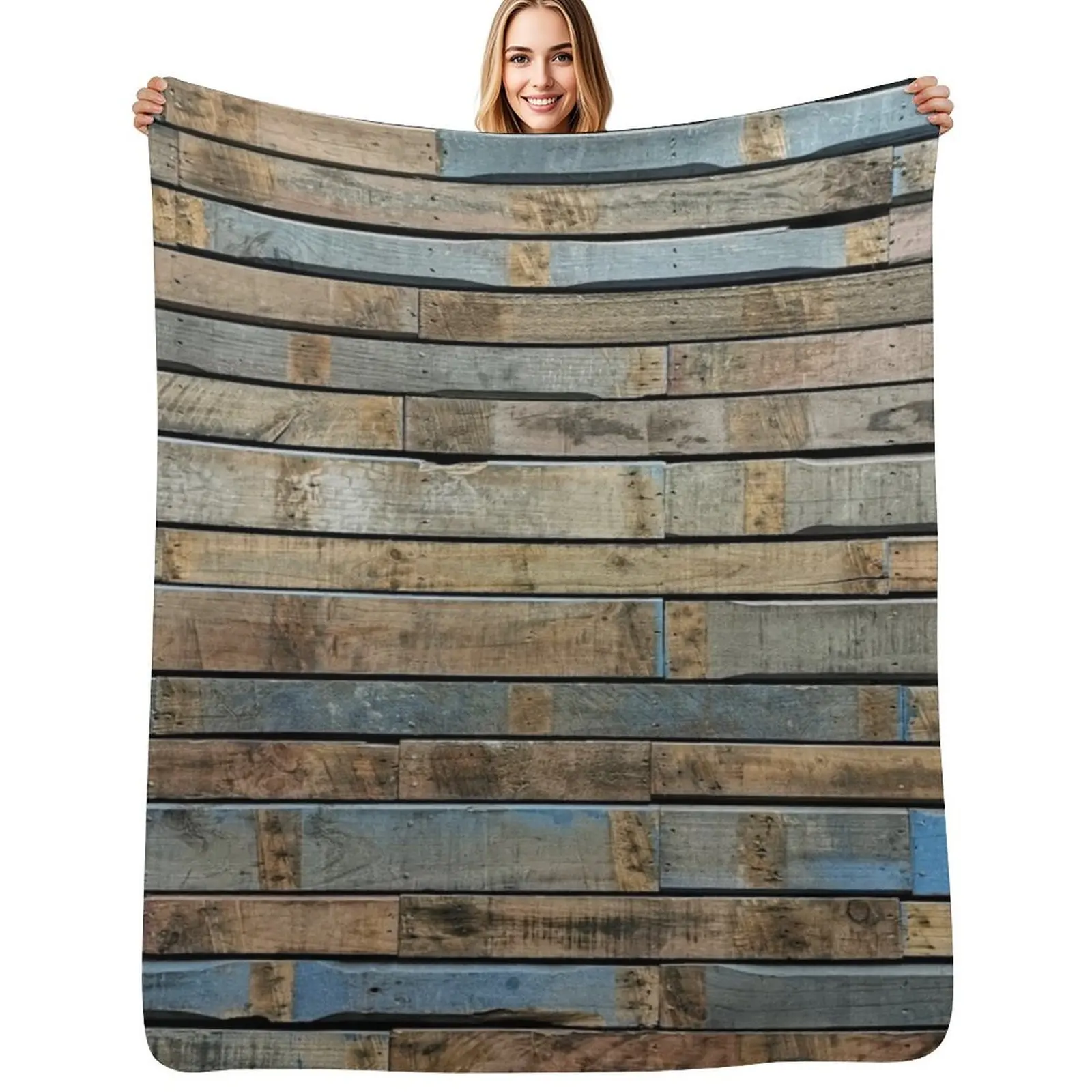 

Distressed wood - Blue and brown Throw Blanket Soft Plush Plaid for winter Summer Beddings Picnic Blankets