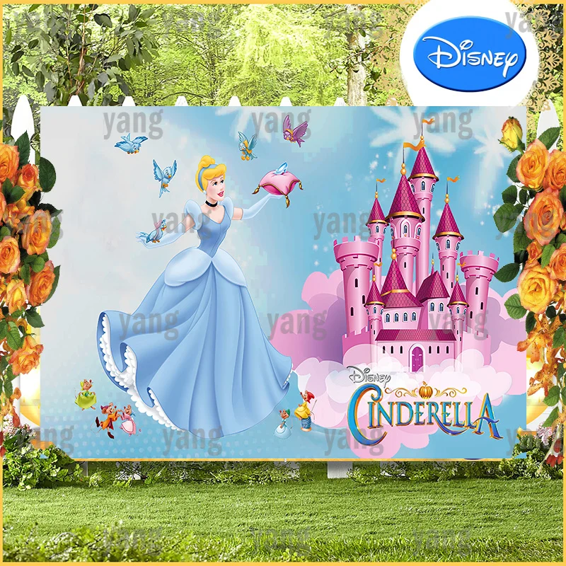 

Disney Butterflies Purple Castle Cinderella Princess Backdrop Background Decoration Happy Birthday Party Baby Shower Banner