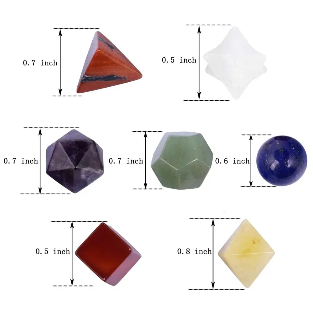 7Pcs/Set Platonic Crystal Solid Geometry Stone for Reiki Healing Chakra Gemstone Balancing Lucky Geometric Polyhedron Home Decor