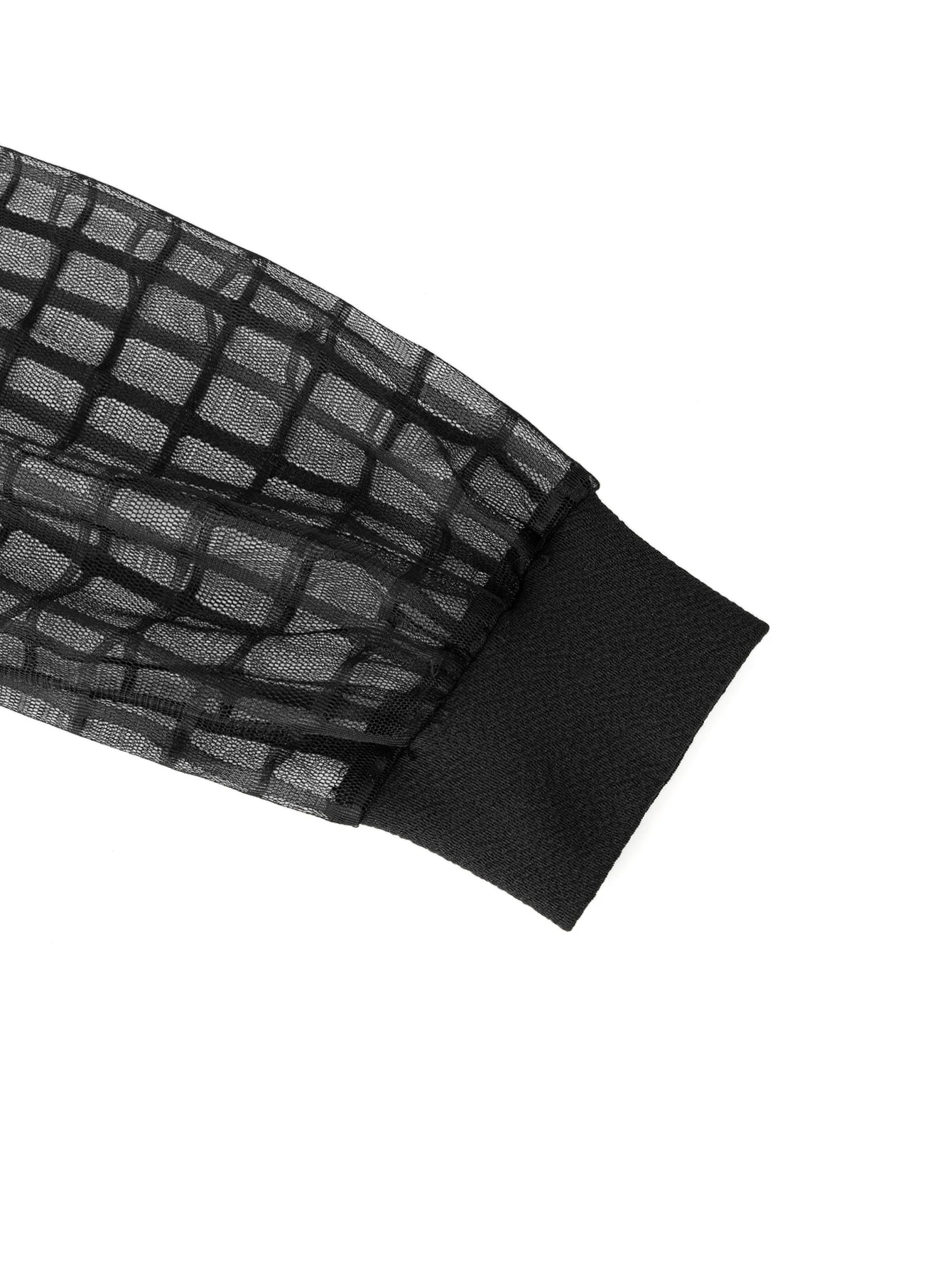 بلوزة نسائية ذات أكمام منتفخة شفافة ورقبة على شكل حرف V باللون الأسود - ملابس كاجوال أنيقة