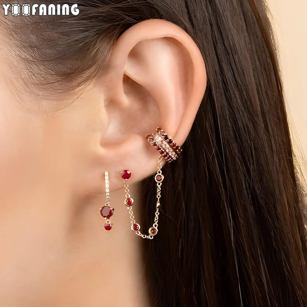 925 Sterling Silver Ear Needle Fashion Luxury Hoop Earrings Colorful Zircon Chain Design Exquisite Earrings for Women  Jewelry