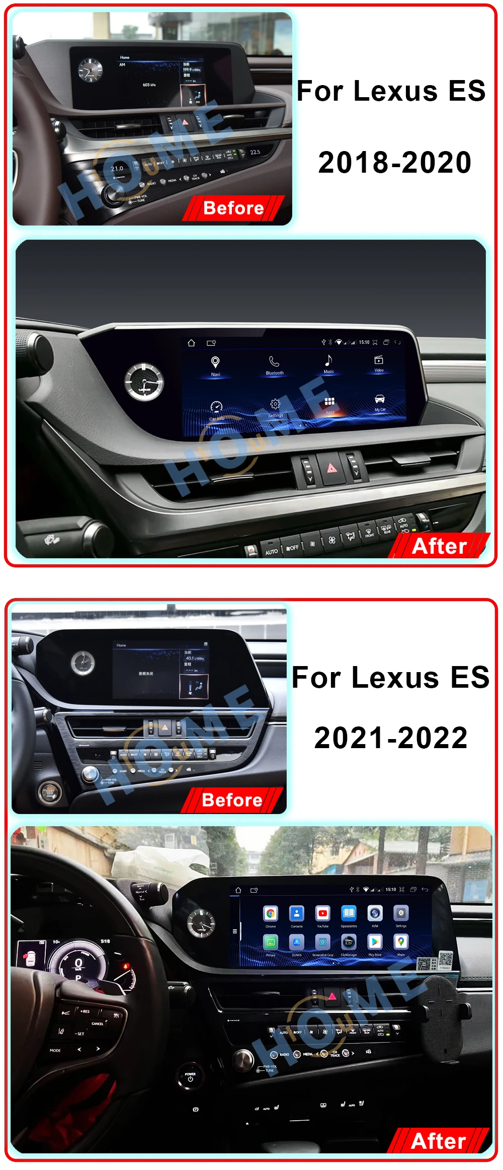 Car Radio GPS Navigation For Lexus ES ES200 ES250 ES350 ES300H 2018 - 2022 Android 12 8+128G Multimedia Player CarPlay Autoradio