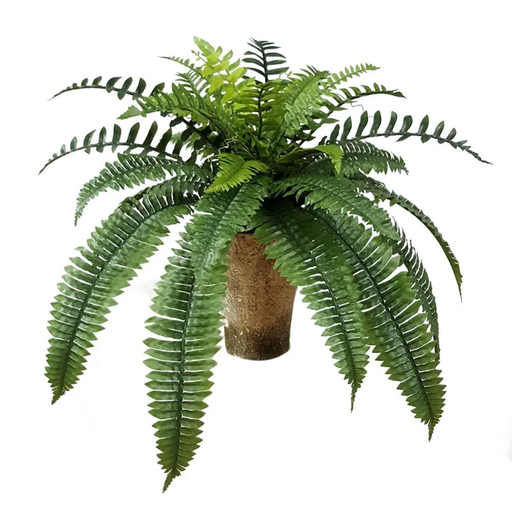 2PCS Artificial Fern Potted Plant  for Outdoors & Indoor Faux Boston Fake Fern Bush Plant in Pot for Patio Garden F