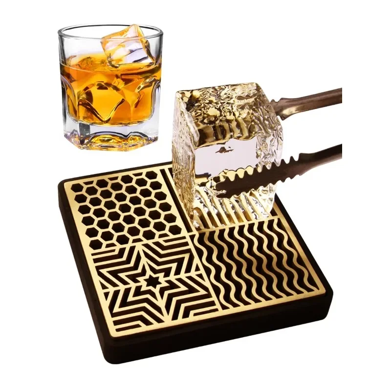 Ice Cube Design Plate Food Grade Brass Ice Stamp Mold Ice Printing Bar Bartender Whiskey Pressing Stamping Square Tray 110x110MM