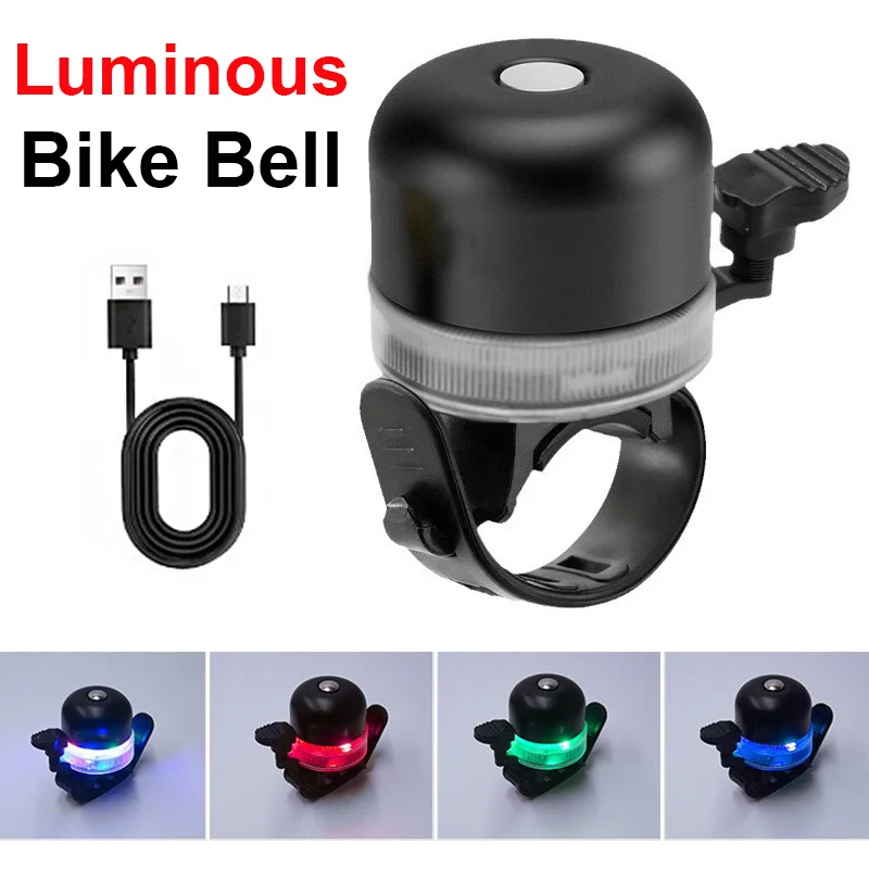 High Decibel Bike Bell MTB Road Bike Warning Alarm Ring Night Glowing Bicycle Horn with Lights Safe Riding Cycling Accessories