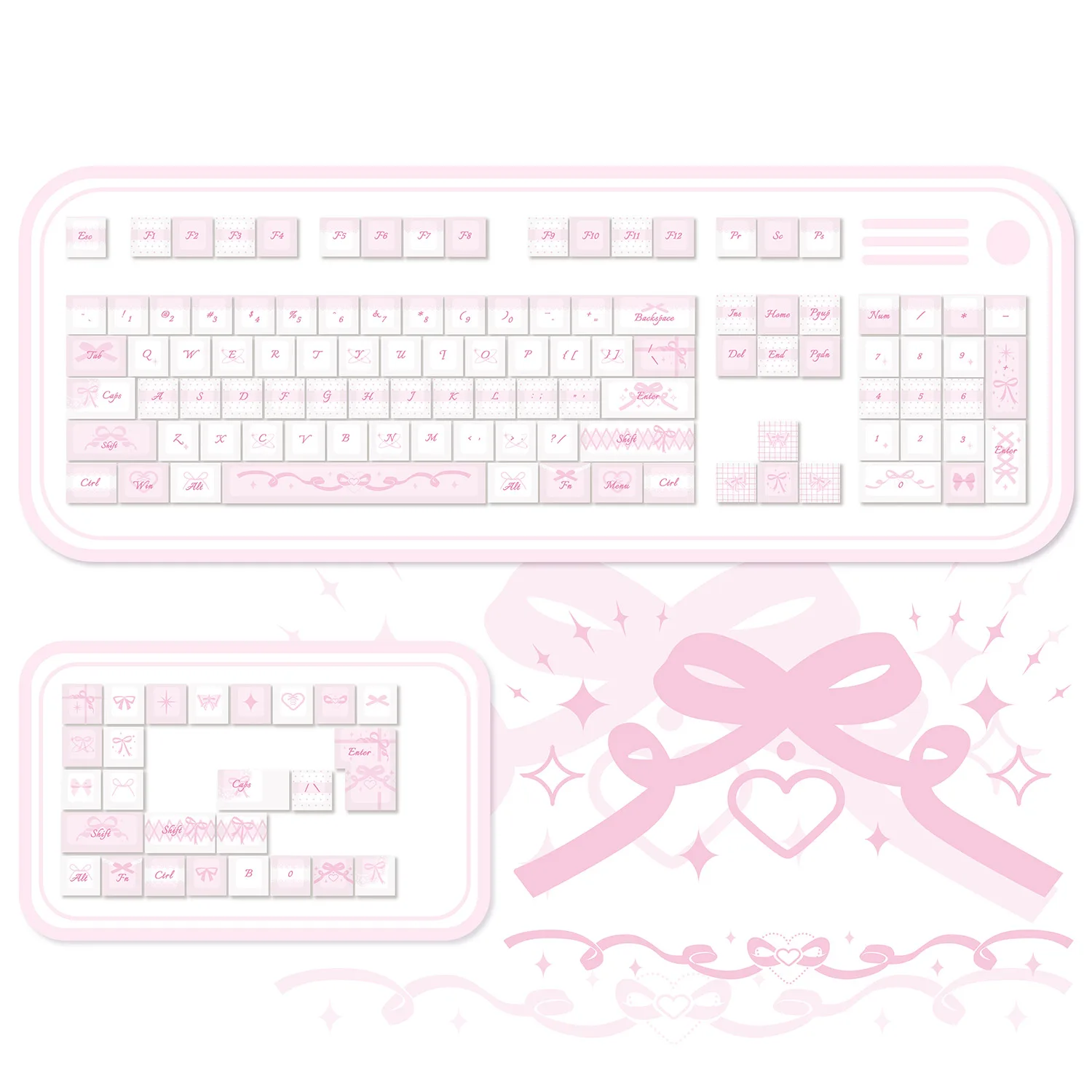 MAIMOOO Pink Bow Keycaps MOA/Cherry Profile PBT Sublimation Cute Blue Black Lace Bowknot Keycaps for Aula Mechanical Keyboard