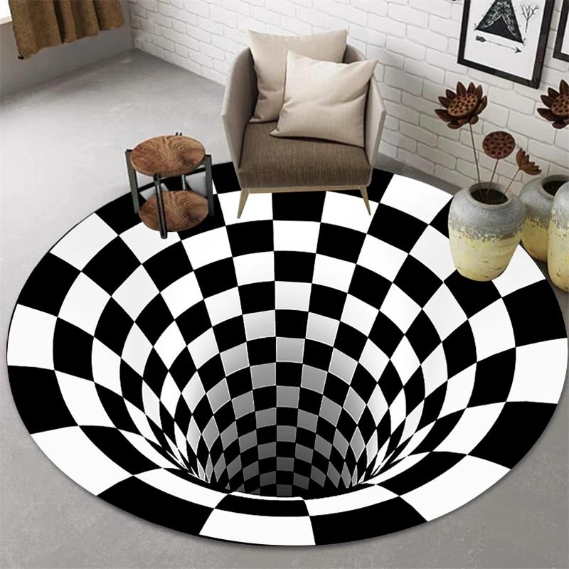 Hot Sale 3D Vortex Illusion Optical Rug Modern Black Hole Round Rug Living Room Bedroom Non-slip Floor Mat Corridor Bathroom Rug