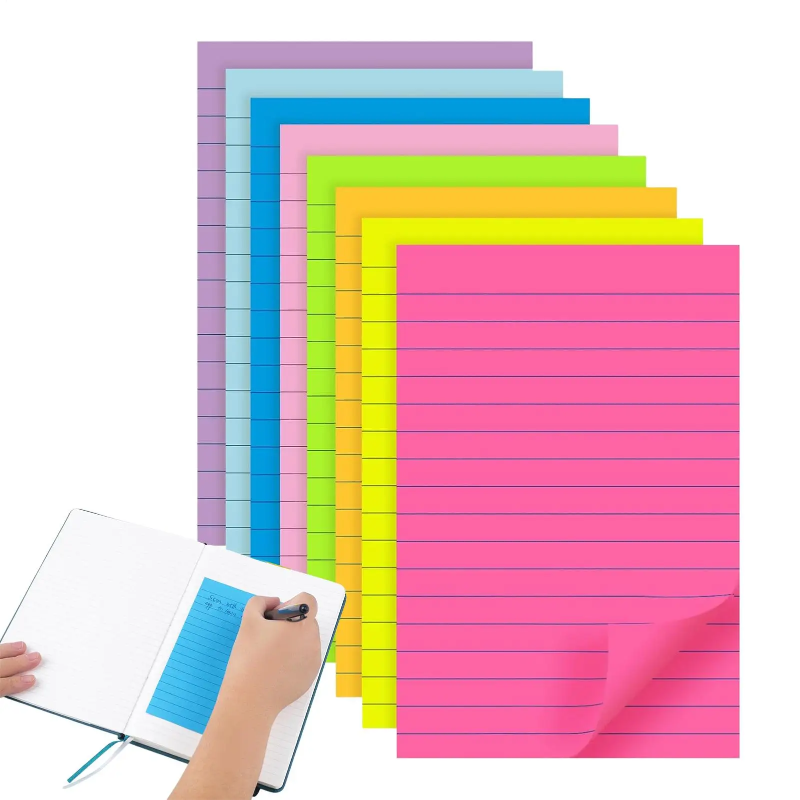 Lined Sticky Notes 8 Pieces Self-Adhesive School Memo Pads 10x15cm Sticky Notes for School Office Classroom College Home Study