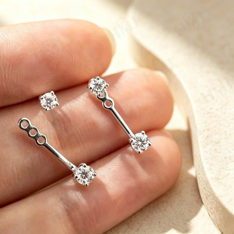 Runde Ohrstecker, die man auf zwei Arten tragen kann, 925er Sterlingsilber, mit Haken zum Aufhängen, für Damen, exquisiter, eleganter, feiner Schmuck, Geburtstagsgeschenke, Charms – Detail 5