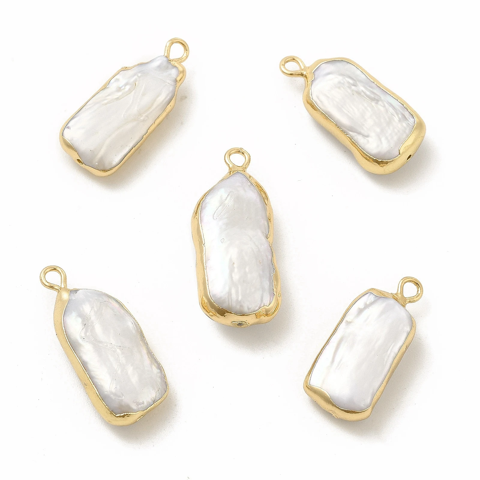 

5pcs Baroque Natural Keshi Pearl Pendants, Rectangle Charms, with Brass Loops, Light Gold