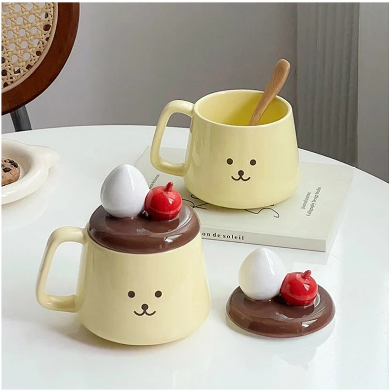 New Kawaii Sanrio Pompompurin Cartoon Cute Anime 350Ml Cover Cup Mug Ceramic Cover Milk Breakfast Cup Birthday Gift Girls