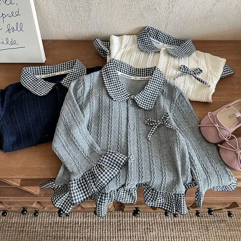 Mädchen Reines Herbst-Spitzen-Zweiteiler-Set, Kinder-Sweatshirt mit Kragen, Strickoberteil, Baby-Soft-Stretch-Langarmshirt, Kinder-Freizeitkleidung – Detail 6