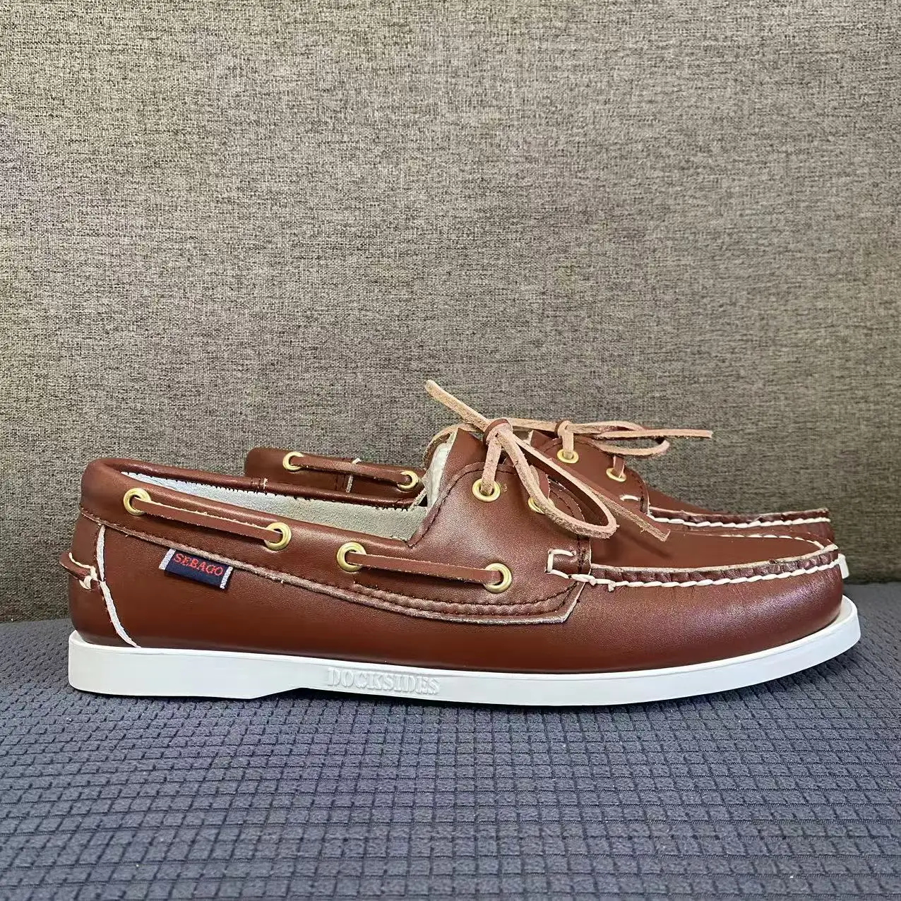 SEBAGO Zapatos de PORTLAND hechos a mano para hombre, zapatos de barco de cuero genuino PREMIUM, mocasines planos AB043